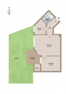 Grundriss 2-ZI.-GARTENWOHNUNG MIT TERRASSE DIREKT AN DER U-BAHN IN M�NCHEN-FORSTENRIED