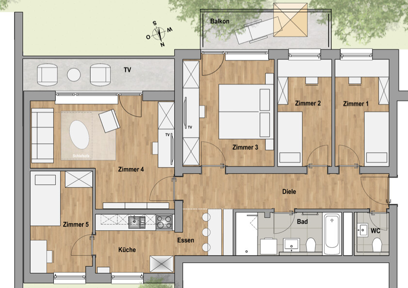 Grundriss 5-Zimmer Umbauvariante Etagenwohnung M�nchen