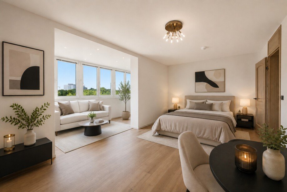 Wohn-/Schlafraum - virtuell renoviert Etagenwohnung M�nchen