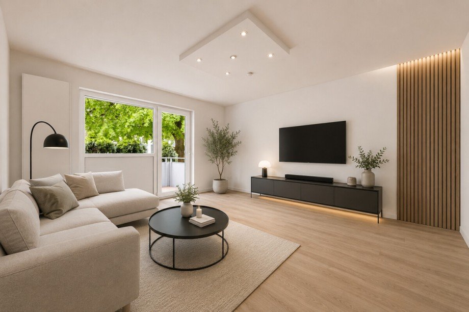 Wohnzimmer - virtuell renoviert/m�bliert Erdgeschosswohnung M�nchen